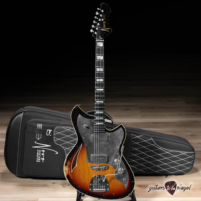 Novo Custom Miris J w/ Figured Maple, Ebony & Hum-Cancelling P90s – 3-Tone Burst