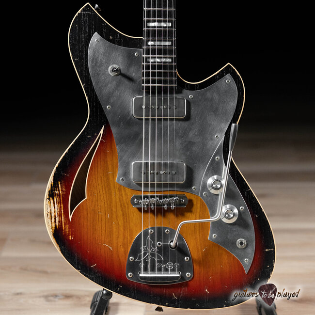 Novo Custom Miris J w/ Figured Maple, Ebony & Hum-Cancelling P90s – 3-Tone Burst