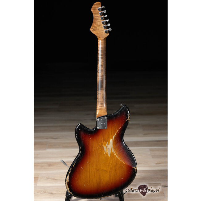 Novo Custom Miris J w/ Figured Maple, Ebony & Hum-Cancelling P90s – 3-Tone Burst