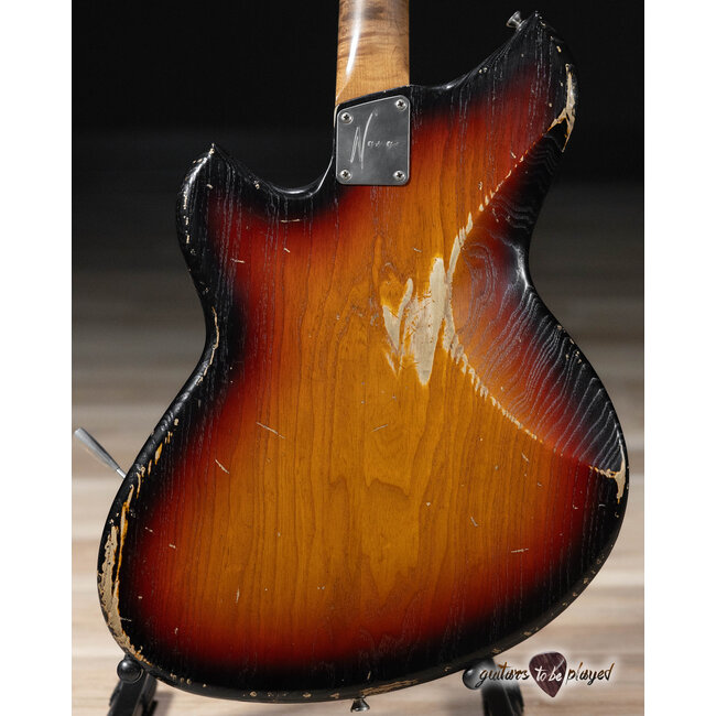 Novo Custom Miris J w/ Figured Maple, Ebony & Hum-Cancelling P90s – 3-Tone Burst
