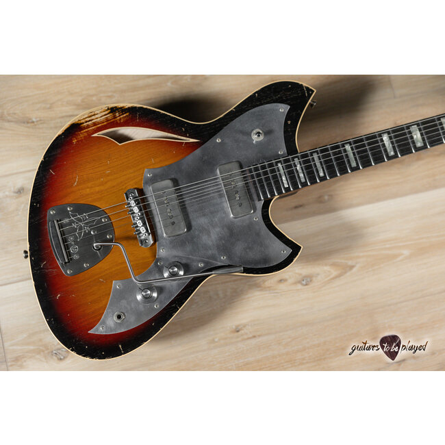 Novo Custom Miris J w/ Figured Maple, Ebony & Hum-Cancelling P90s – 3-Tone Burst