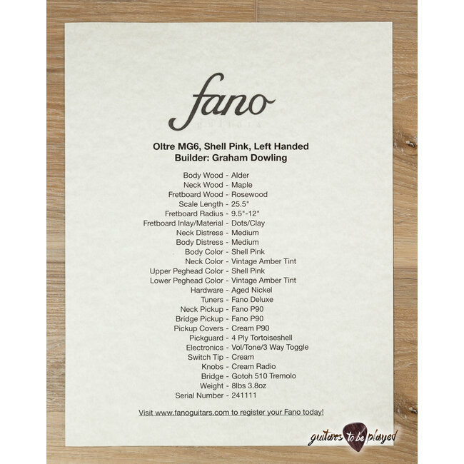 Fano MG6 Oltre Left-Handed P-90 Guitar w/ Gigbag – Shell Pink