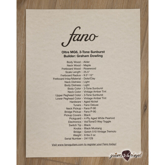 Fano MG6 Oltre P-90 Guitar w/ Gigbag – 3-Tone Sunburst