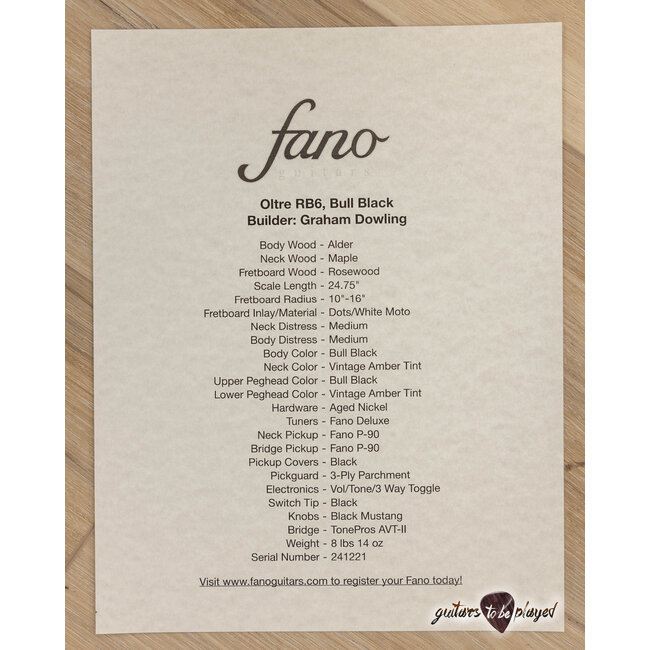 Fano RB6 Oltre P-90 Guitar w/ Gigbag – Bull Black