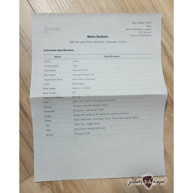 Novo Custom Serus J Baritone Guitar w/ Lollar Mini Broilers – Amber