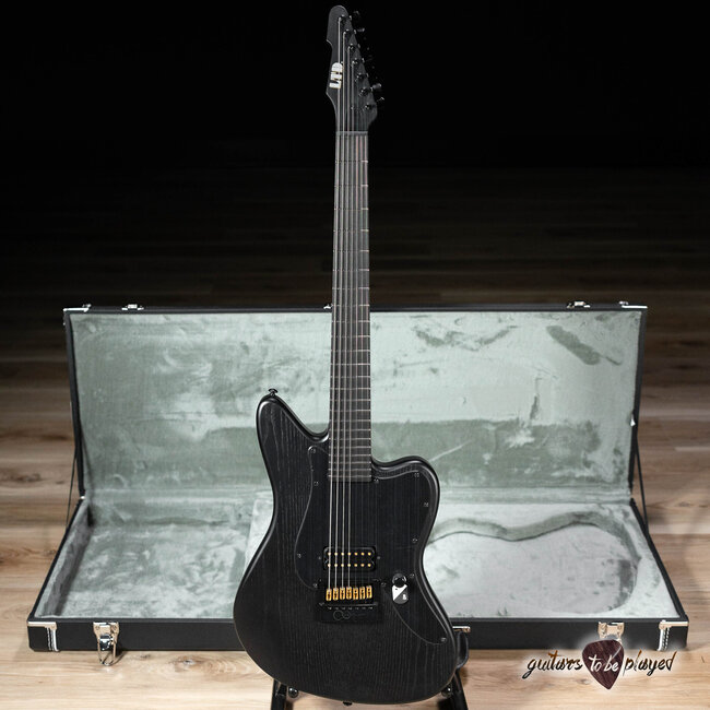 ESP LTD AW-XJ7B Baritone EverTune 7-String w/ Case – Black Open Grain Satin
