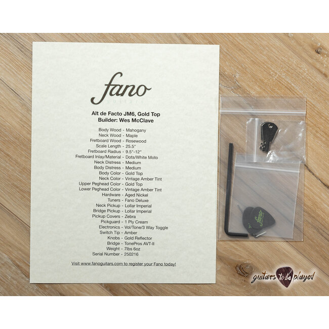 Fano JM6 Alt de Facto Lollar Zebra Imperial Wraptail Guitar w/ Case – Gold Top