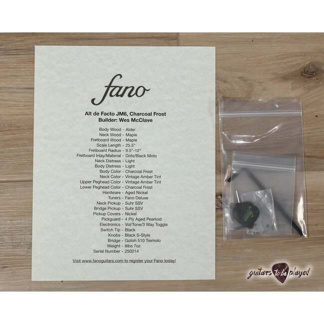 Fano JM6 Alt de Facto Suhr SSV Humbucker Trem Guitar w/ Case – Charcoal Frost