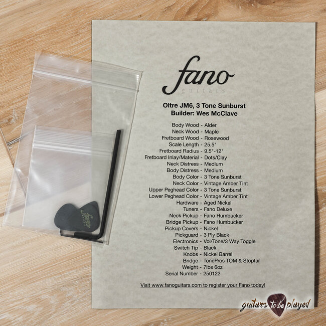 Fano JM6 Oltre Humbucker Guitar w/ Gigbag – 3-Tone Sunburst