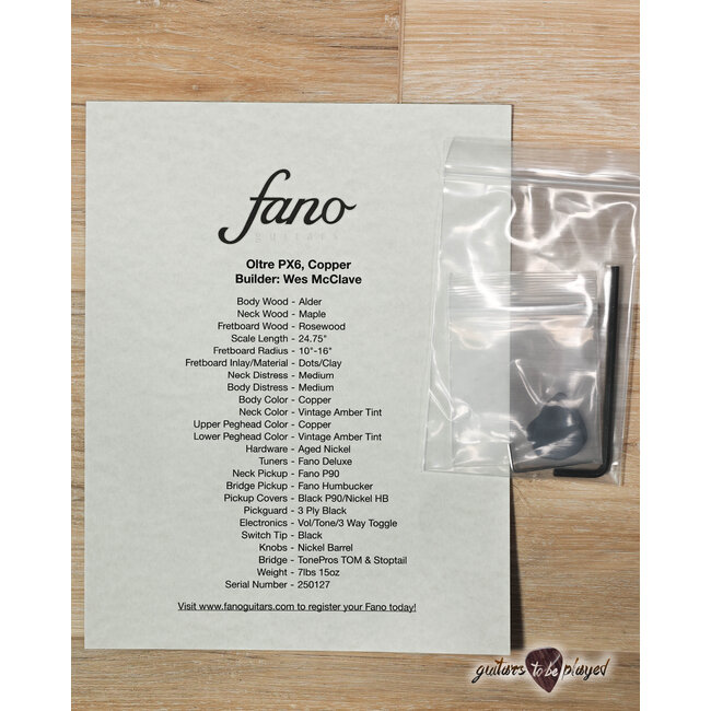 Fano PX6 Oltre P-90/Humbucker Guitar w/ Gigbag – Copper Metallic