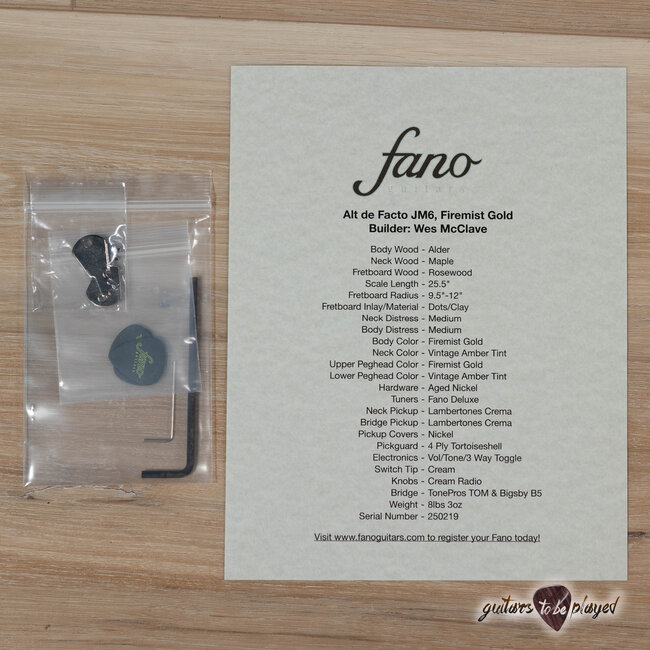 Fano JM6 Alt de Facto Lambertones Crema Guitar w/ Bigsby – Firemist Gold