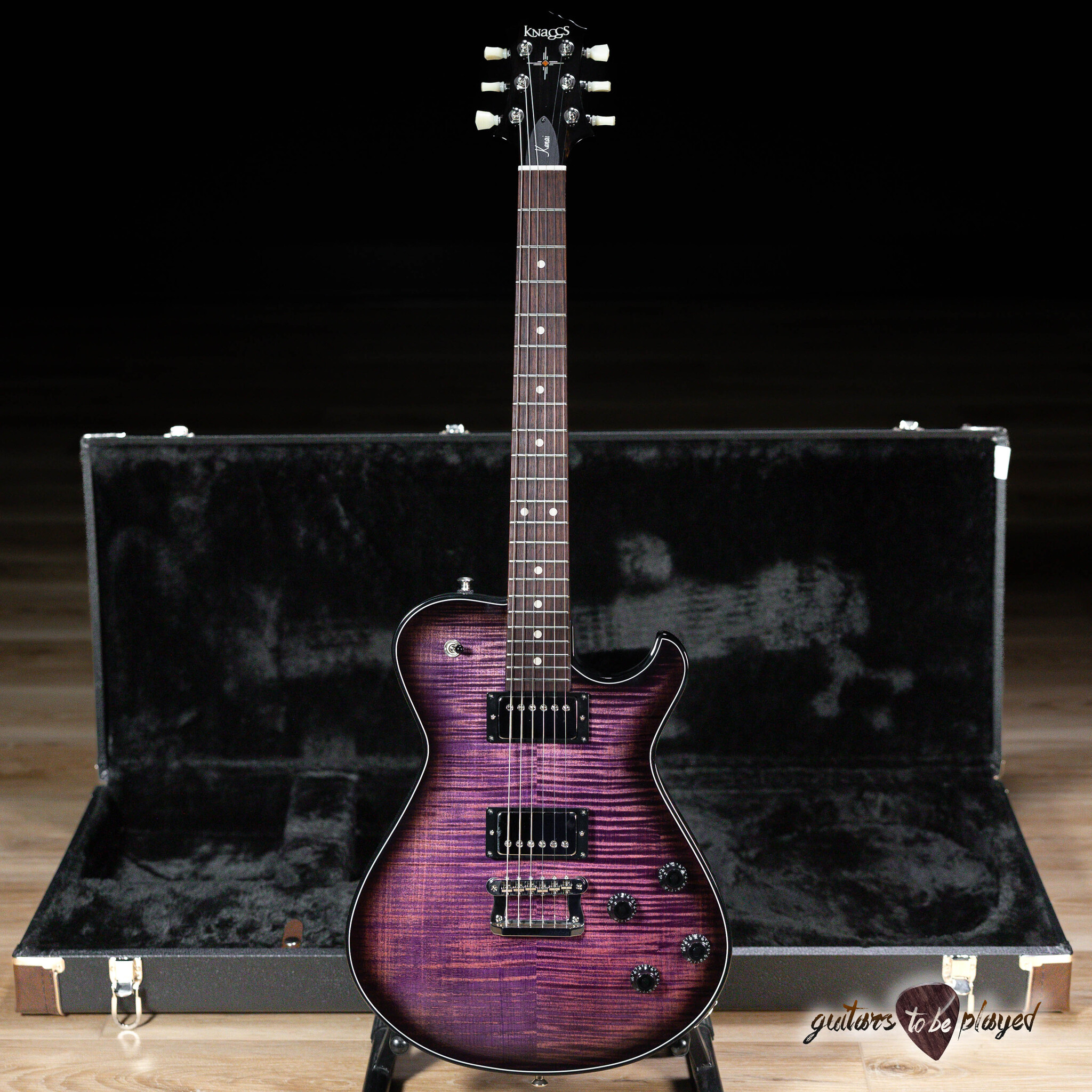 Knaggs Kenai T1 Flame Top Guitar w/ Indian Rosewood – Pinkle Gloss