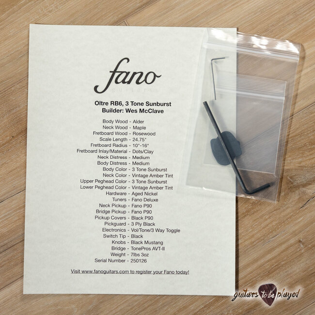 Fano RB6 Oltre P-90 Guitar w/ Gigbag – 3-Tone Sunburst