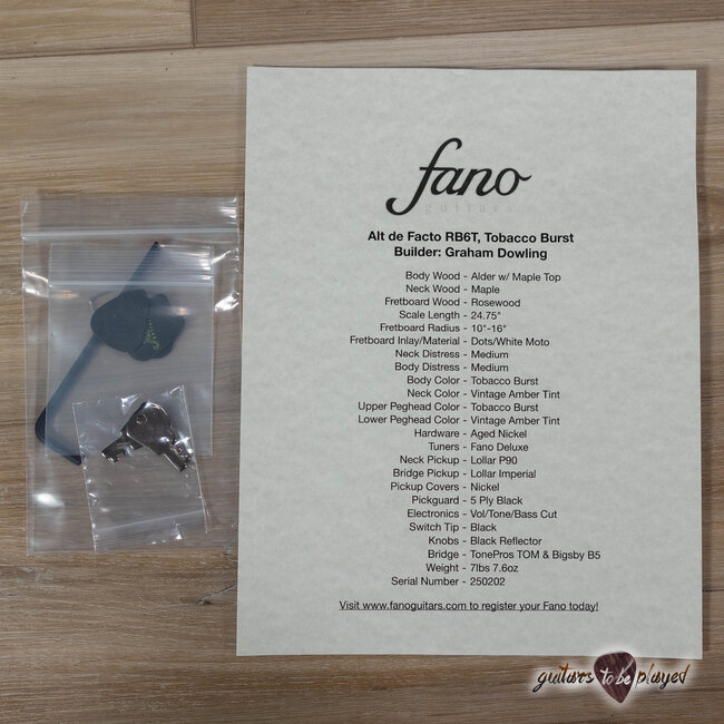 Fano RB6T Alt de Facto Thinline Lollar P-90/Imperial & Bigsby – Tobacco Burst