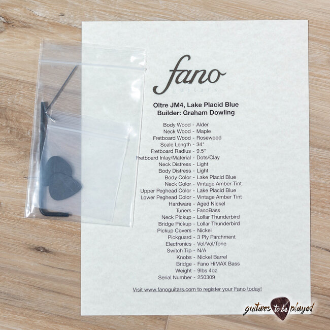 Fano JM4 Oltre Lollar Thunderbird Electric Bass w/ Gigbag – Lake Placid Blue