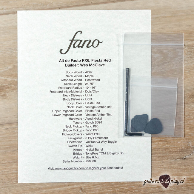 Fano PX6 Alt de Facto P-90 Guitar w/ Bigsby – Fiesta Red