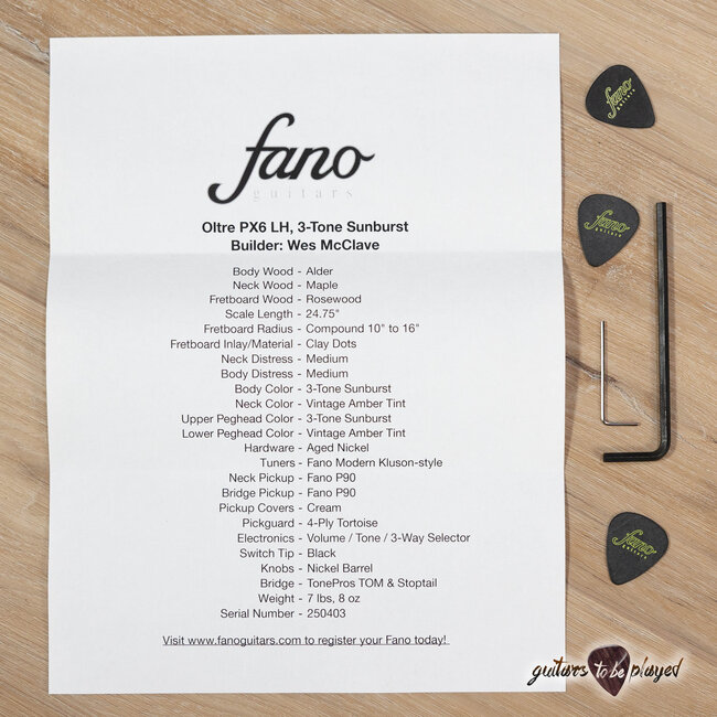 Fano PX6 Oltre Left-Handed P-90 Guitar w/ Gigbag – 3-Tone Sunburst