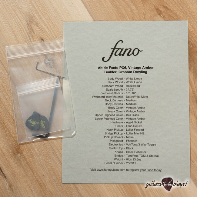 Fano PX6 Alt de Facto Korina Set Neck Lollar Firebird/Mini HB – Vintage Amber