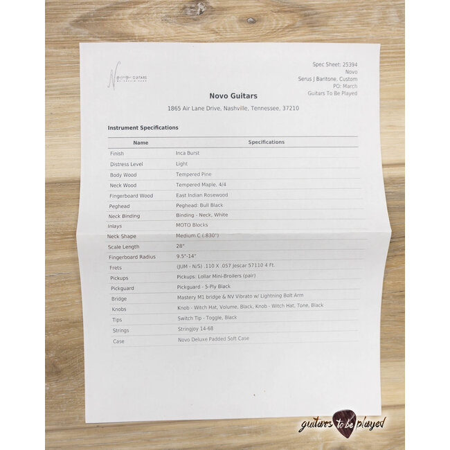 Novo Custom Serus J Baritone Guitar w/ Lollar Mini Broilers – Inca Silver Burst