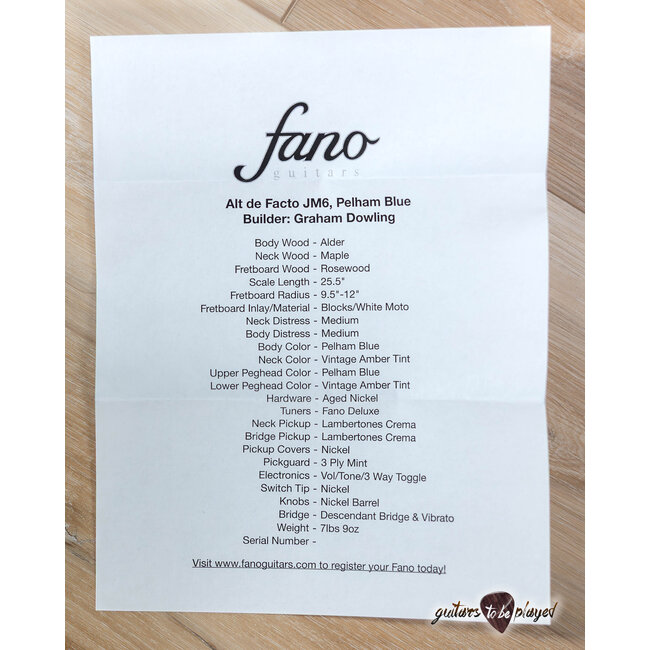 Fano JM6 Alt de Facto Lambertones Cremas w/ Descendant Vibrato & Bag–Pelham Blue