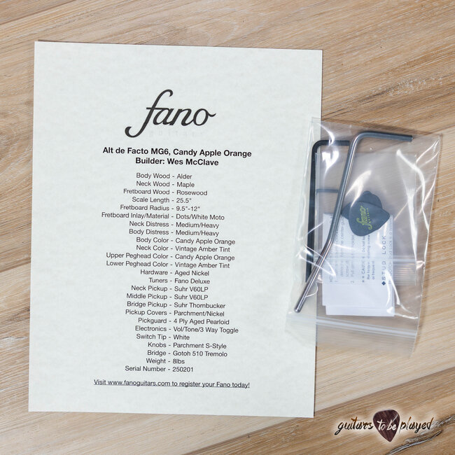 Fano MG6 Alt de Facto Suhr V60LP/Thornbucker w/ S-Style Trem –Candy Apple Orange