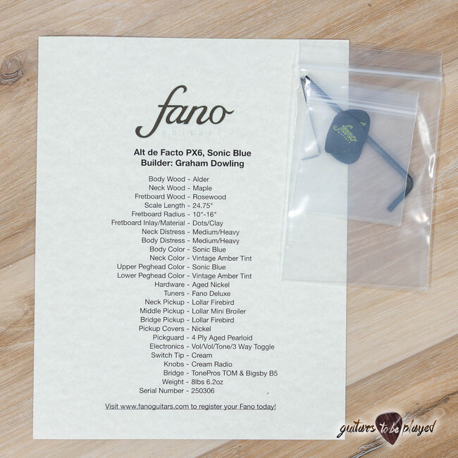 Fano PX6 Alt de Facto Lollar Firebirds & Mini Broiler w/ Bigsby – Sonic Blue