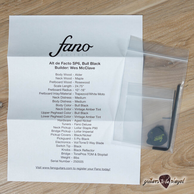 Fano SP6 Alt de Facto Left-Handed Lollar Staple P-90/Imperial w/ Bigsby - Black