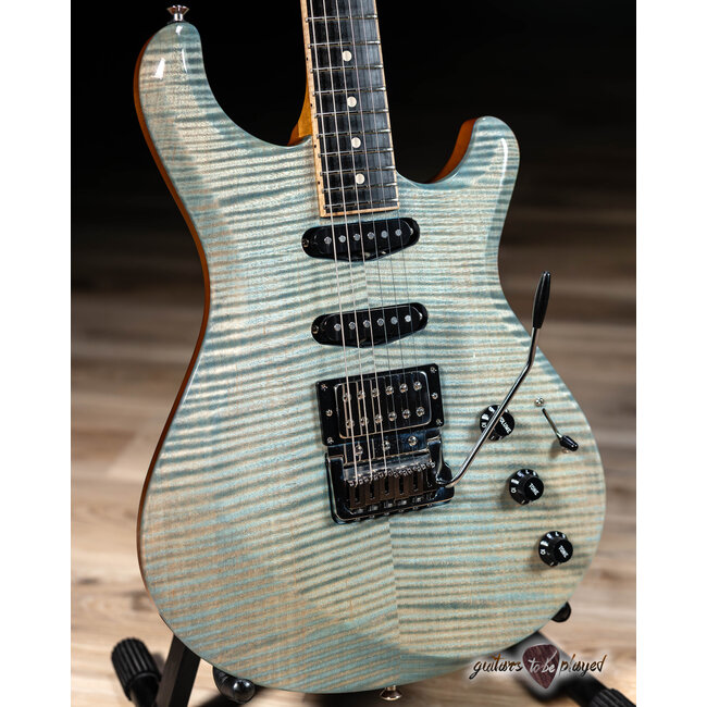 Knaggs Severn T1 Flame Maple Top HSS Trem Ebony Board Bare Knuckle Fralin – Blue