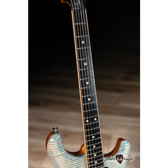Knaggs Severn T1 Flame Maple Top HSS Trem Ebony Board Bare Knuckle Fralin – Blue
