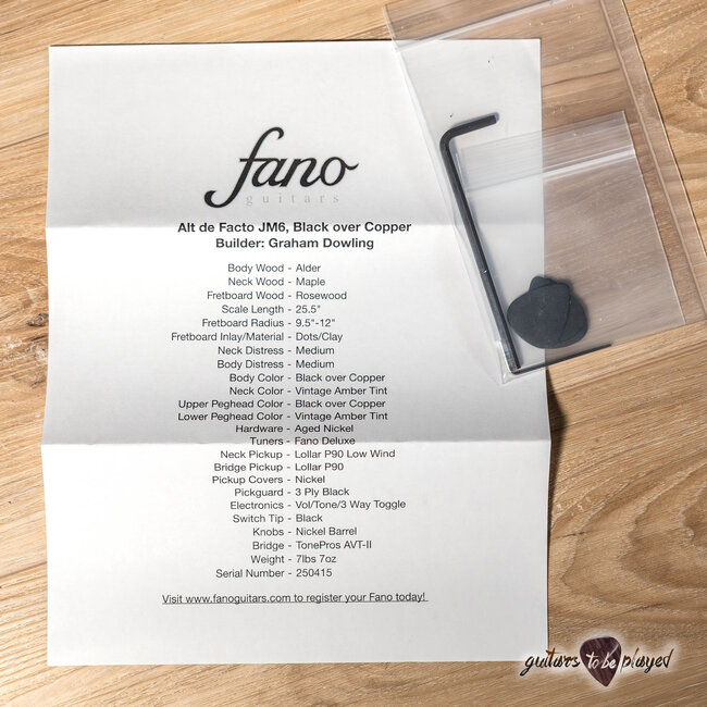 Fano JM6 Alt de Facto Lollar P-90 Wraptail Guitar – Black over Copper