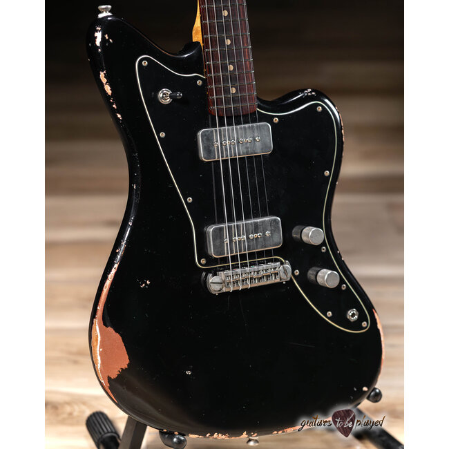 Fano JM6 Alt de Facto Lollar P-90 Wraptail Guitar – Black over Copper