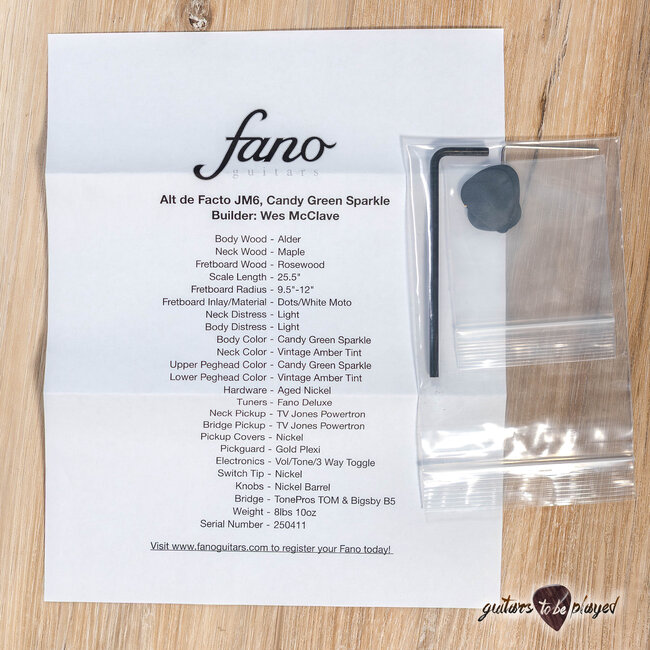 Fano JM6 Alt de Facto TV Jones PowerTron Guitar w/ Bigsby – Candy Green Sparkle