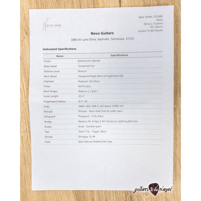 Novo Custom Serus J Maple Neck Guitar w / Gold Foils - Butterscotch Blonde