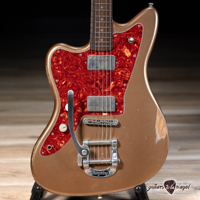 Fano JM6 Alt de Facto Left-Handed Lambertones Crema Bigsby Guitar –Firemist Gold