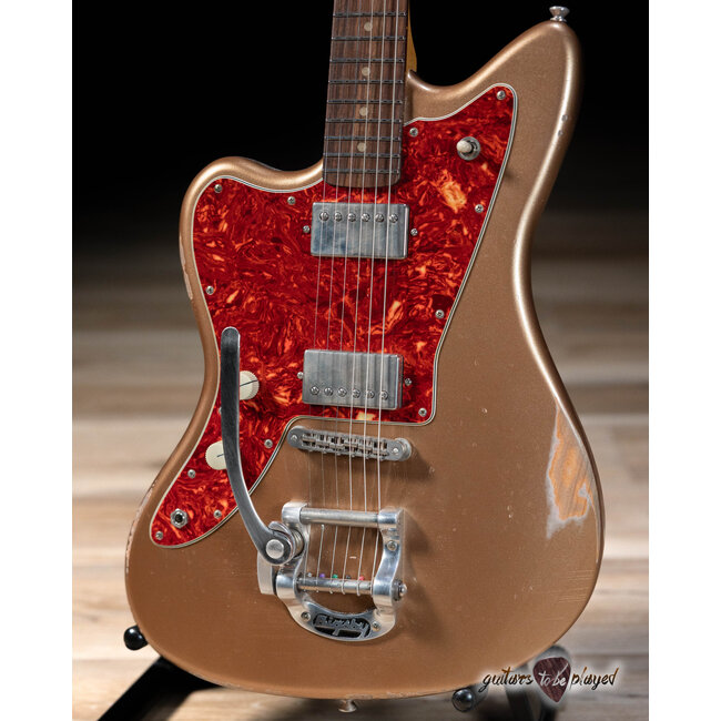 Fano JM6 Alt de Facto Left-Handed Lambertones Crema Bigsby Guitar –Firemist Gold