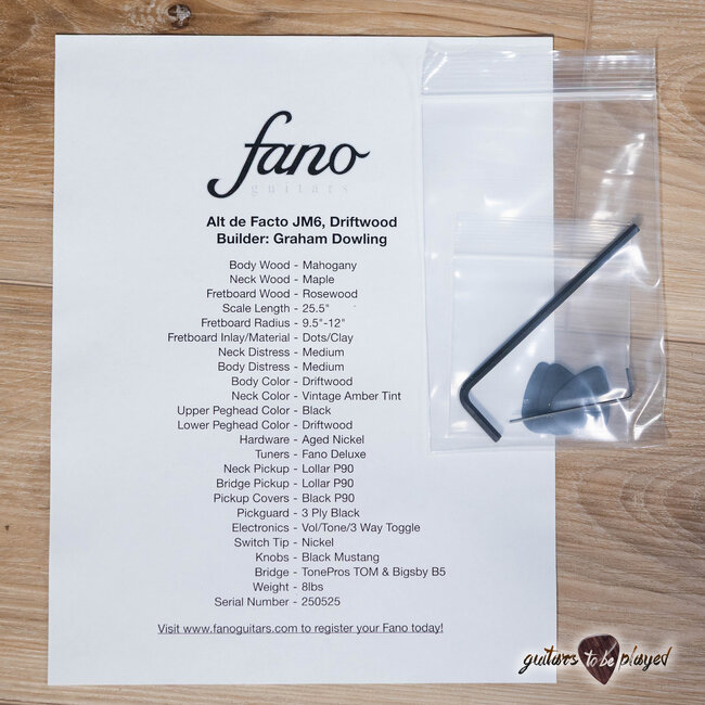 Fano JM6 Alt de Facto Mahogany Lollar P-90 Guitar w/ Bigsby – Driftwood