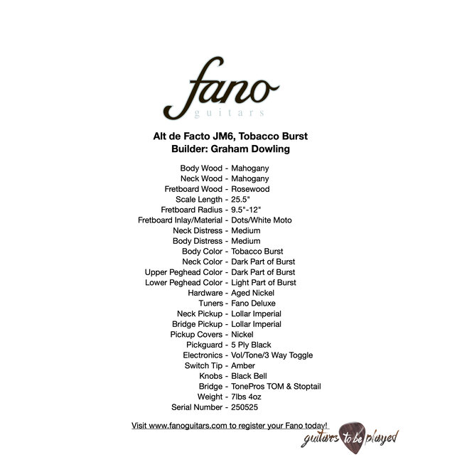 Fano JM6 Alt de Facto Mahogany Set Neck Lollar Imperial Guitar – Tobacco Burst