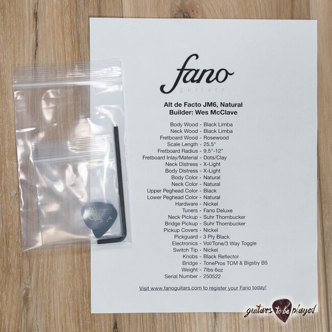 Fano JM6 Alt de Facto Black Limba Guitar w/ Suhr Thornbuckers & Bigsby – Natural