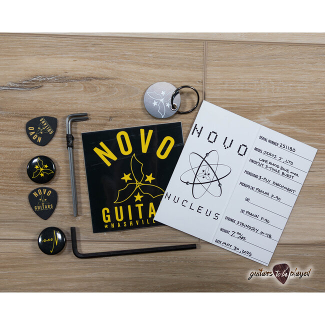 Novo Dealer Limited Nucleus Serus J Guitar – Lake Placid Blue over 3-Tone Burst