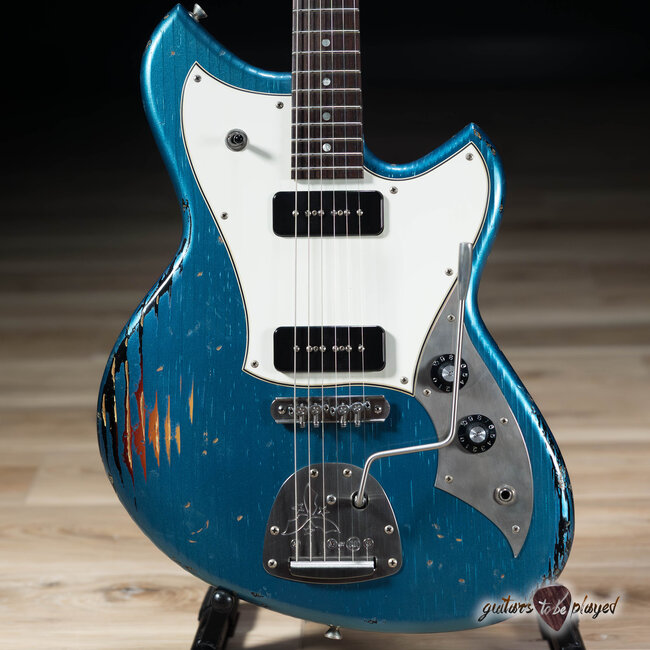 Novo Dealer Limited Nucleus Serus J Guitar – Lake Placid Blue over 3-Tone Burst