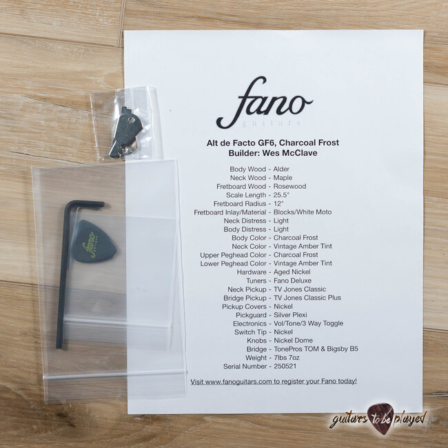 Fano GF6 Alt de Facto Left-Handed TV Jones Guitar w/ Bigsby – Charcoal Frost