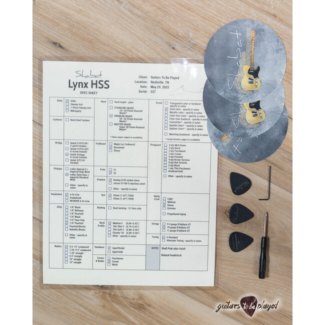 Shabat Lynx HSS Alder S-Style w/ Flame Roasted Maple & Rosewood – Shell Pink