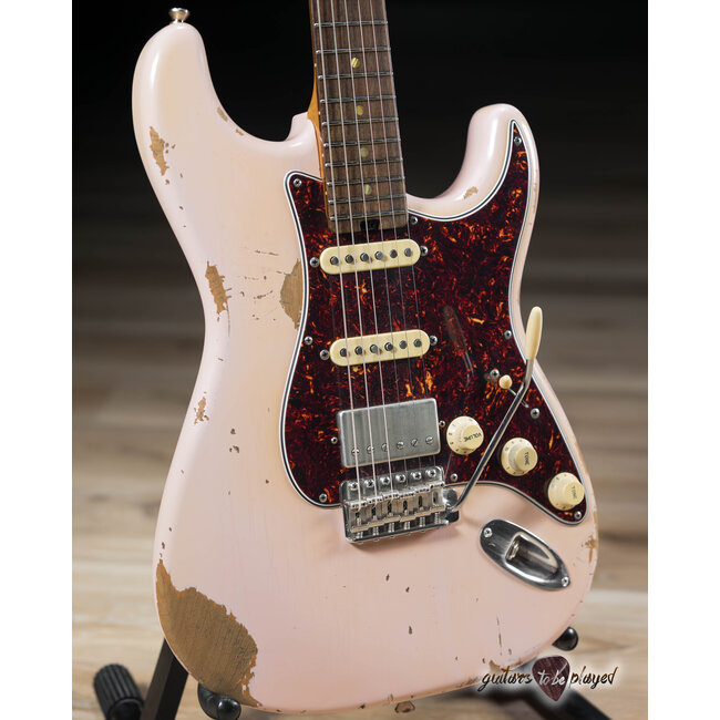 Shabat Lynx HSS Alder S-Style w/ Flame Roasted Maple & Rosewood – Shell Pink