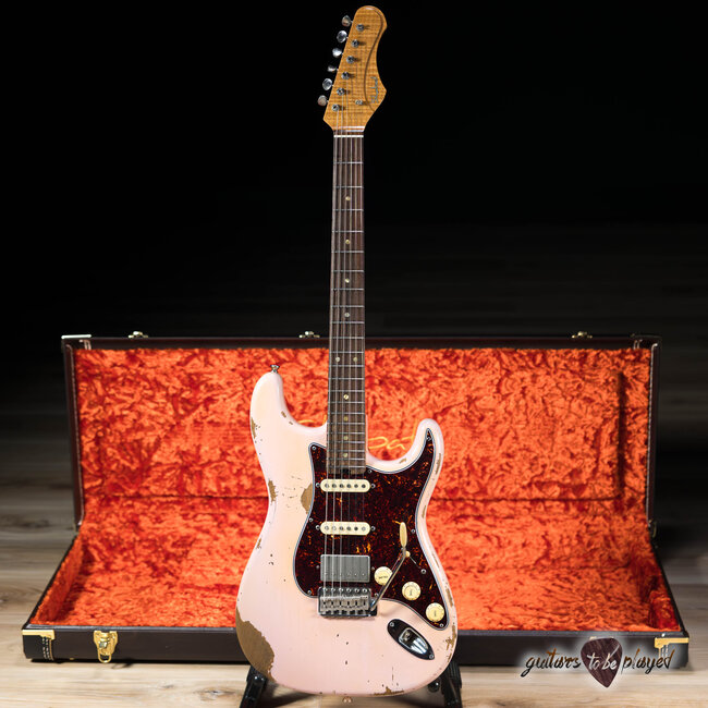 Shabat Lynx HSS Alder S-Style w/ Flame Roasted Maple & Rosewood – Shell Pink