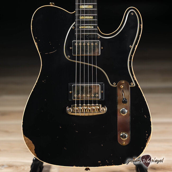 Shabat Lion Special Mahogany T-Style Guitar w/ Lollar Imperials – Black