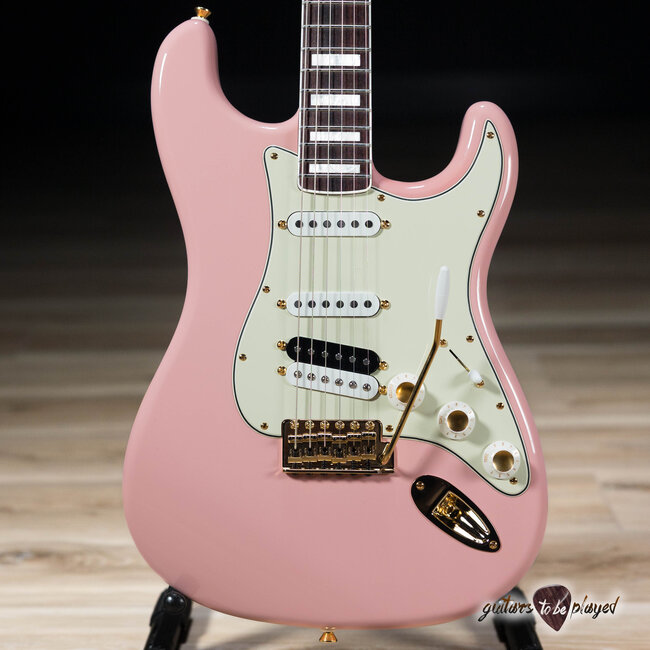 Shelton SkyFlite IV Swamp Ash w/ Porter Pickups, Flame Maple & RW – Shell Pink