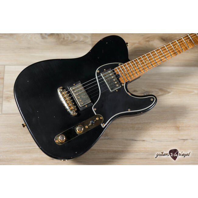 Shabat Lion Special Mahogany Humbucker Guitar w/ Flame Maple Neck – Black