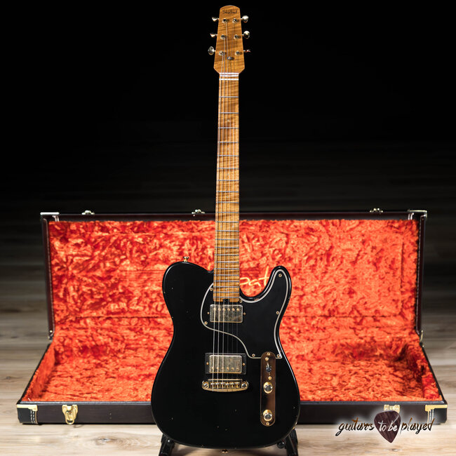 Shabat Lion Special Mahogany Humbucker Guitar w/ Flame Maple Neck – Black