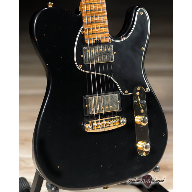 Shabat Lion Special Mahogany Humbucker Guitar w/ Flame Maple Neck – Black