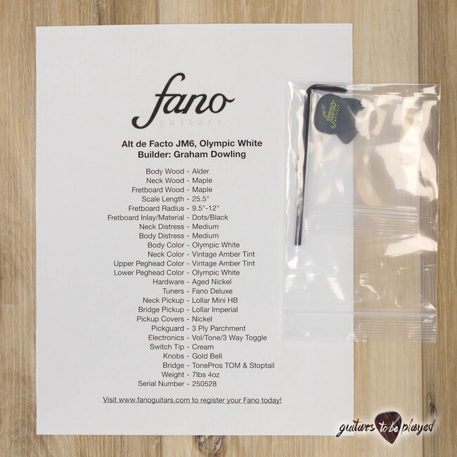 Fano JM6 Alt de Facto Lollar Mini HB/Imperial Guitar – Olympic White w/ Gold Stripes